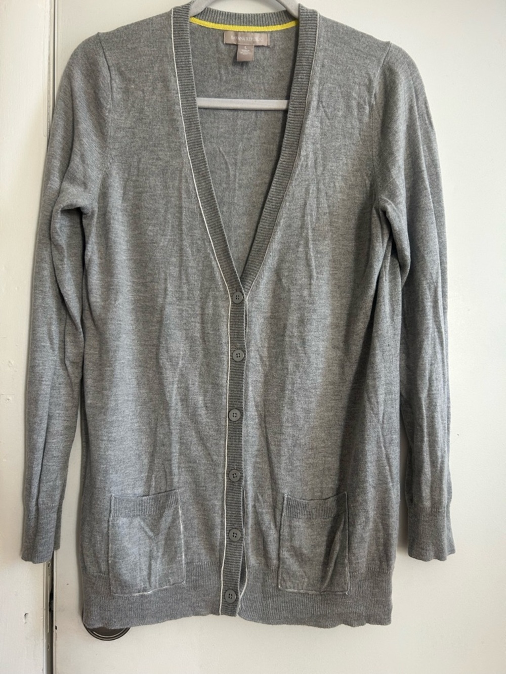 Banana Republic Light Gray Long V-Neck Button Cardigan